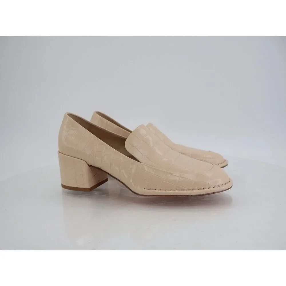 Vince Millie Alligator Loafer Size 7.5 M Beige Block Heel Leather Slip On Shoes